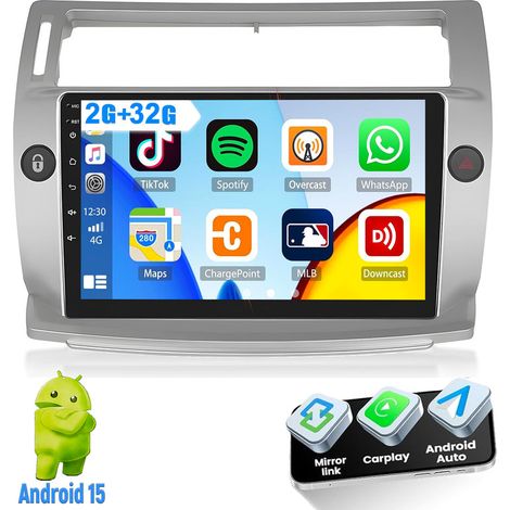 Autoradio Android 15 9" compatible CarPlay pour Citroën C4 (2004-2009) avec navigation GPS et RDS - 2+32G (1/5)
