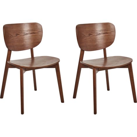 Conjunto de 2 sillas de comedor estructura y patas de madera de caucho y revestimiento de chapa de madera de fresno marrón Overly (1/5)