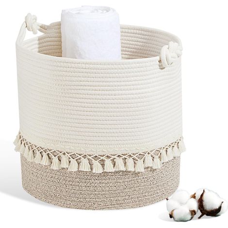 Panier à linge en coton tissé, 38 L, panier à linge avec poignée, panier de rangement pour jouets, panier à linge pour salle de bain (35 x 40 cm) (marron)