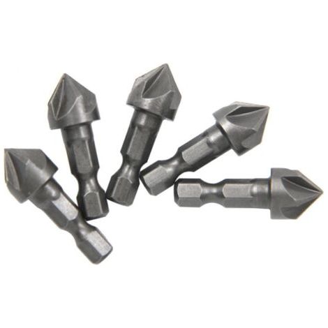 QORVA-Lot de 5 forets coniques de 6,35 mm à tige hexagonale de 6,35 mm, trous de retrait de bavures à 6,35 mm, ensemble de poinçon central, pour bois, contreplaqué, plastique