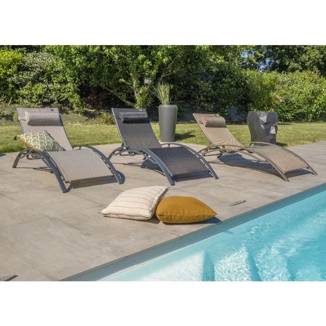 Dcb Garden – Lot de 2 bains de soleil empilables en aluminium – Dossier réglable 5 positions – Toile plastifiée résistante – Confortable têtière