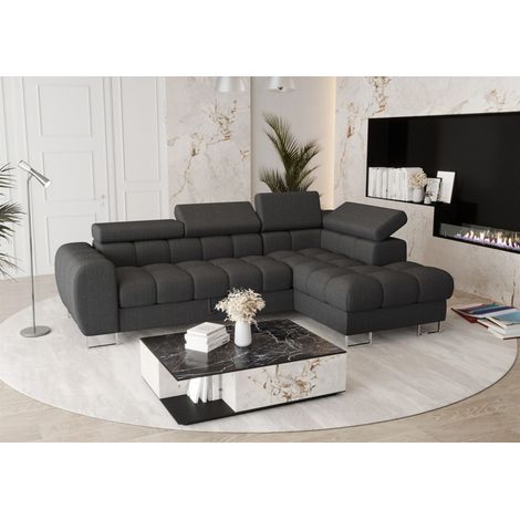 Ecksofa Schlafsofa BASTIEN in Stoff Gemma Dunkelgrau Ottomane Rechts