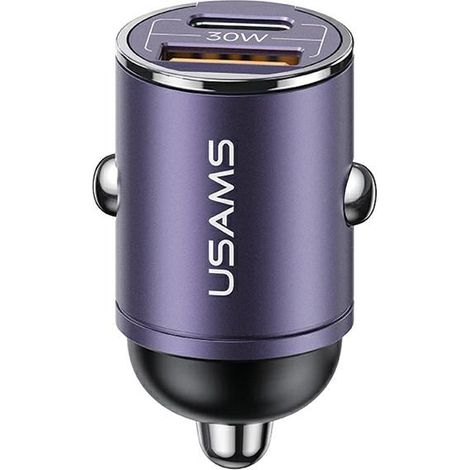 Cargador de coche USAMS 1xUSB+1xUSB-C C38 30WPD Carga rápida con anillo incorporado morado/morado CC206CC02 (US-CC206) (1/5)