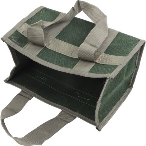 Große, olivgrüne Werkzeugtasche aus Canvas mit großem Fassungsvermögen, strapazierfähig und wasserdicht – ideal für Elektriker. Maße: 29 x 17 x 17 cm. (1/5)
