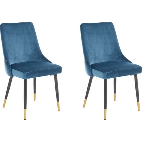 Iris-Ensemble de 2 chaises de salle à manger rembourrées en bleu velours
