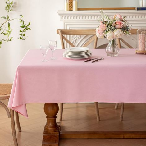 1 Nappe Rectangulaire 140x200cm, Effet Lin Polyester Imperméable, Anti-Tache, Pour Salle à Manger