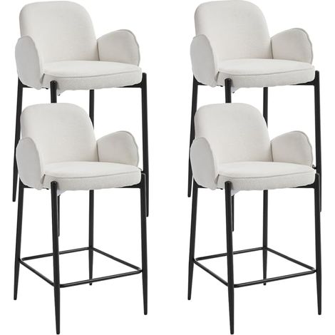 Wahson Lot de 4 Tabourets de Bar Tabourets Hauts Modernes avec Repose-Pieds Chaise de Bar en Fausse Fourrure pour Cuisine, Îlot Central, Blanc
