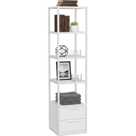 Dmora - Bücherregal Dfogliat, Büroregal, Mobiler Buchhalter, Bücherbrett, 39x39h169 cm, Weiß