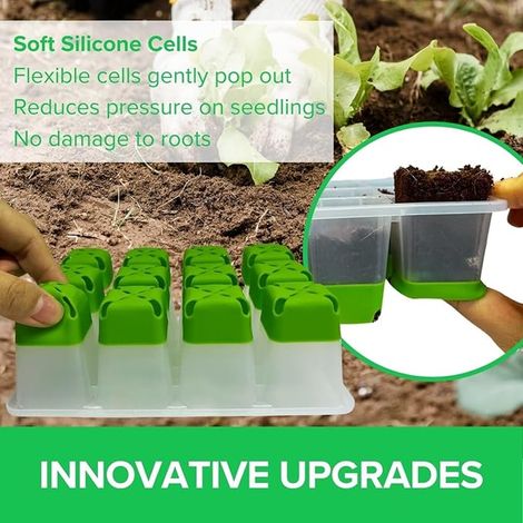 Silicone Seed Starter Trays, 72 Cells Reusable Seed Spread Trays with Adjustable Vents, Raised Lid, Silicone Base, Labels, Tools (1/4)