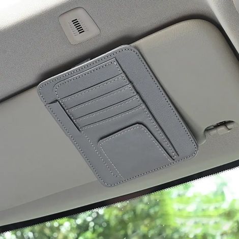 Organisateur de pare-soleil de voiture, étui à lunettes de soleil multifonctionnel en cuir avec porte-cartes, sac de rangement et clip pour lunettes, accessoires de voiture 02437