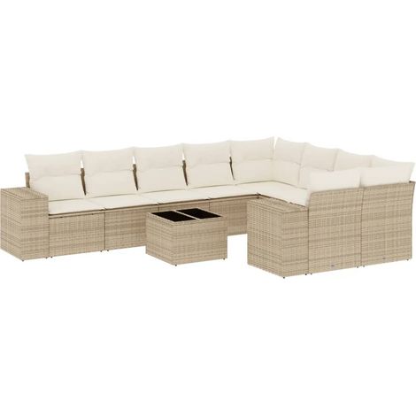 Maison Exclusive - Juego de sofás jardín con cojines beige 10 pza (1/5)