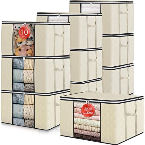 Set de 10 boîtes de rangement sous le lit pliables beige 90 L