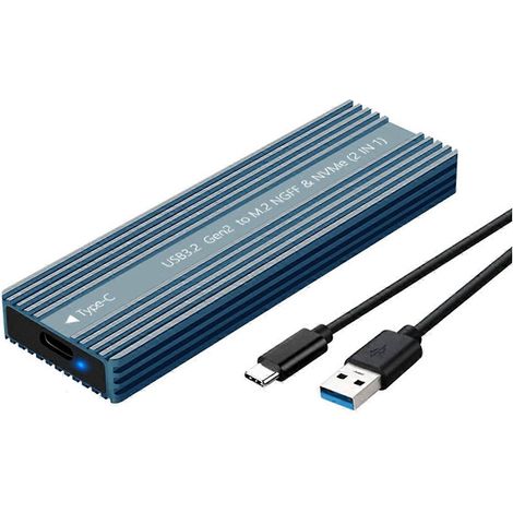 Boîtier SSD M.2 USB 3.2 Type-C en métal avec dissipation thermique, compatible avec les disques durs double protocole NVMe (Boîtier A) (1/5)