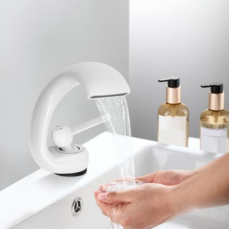Robinet de salle de bain cascade, robinet de lavabo moderne, lavabo en laiton, robinet de salle de bain, mitigeur monocommande, eau froide et chaude pour salle de bain, blanc (1/5)