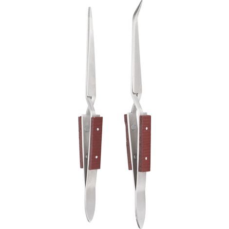 2-teiliges Set Pinzetten mit Verriegelungsmechanismus zum Löten von Schmuck, spitz, gerade und gebogen – ideal für DIY-Bastelarbeiten. (1/5)