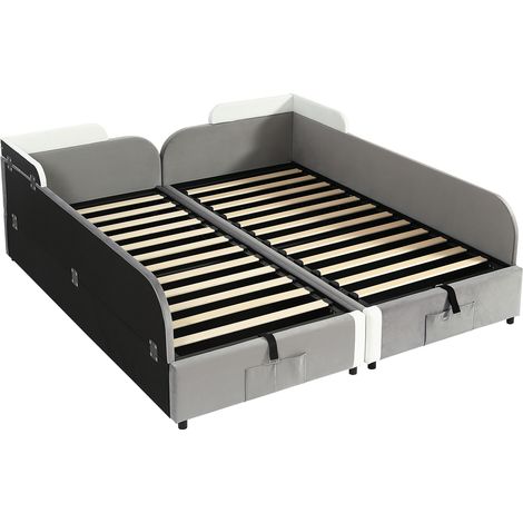 Gepolstertes Kinderbett grau mit hydraulischem Stauraum 90 x 200 cm x2 MODENUIT