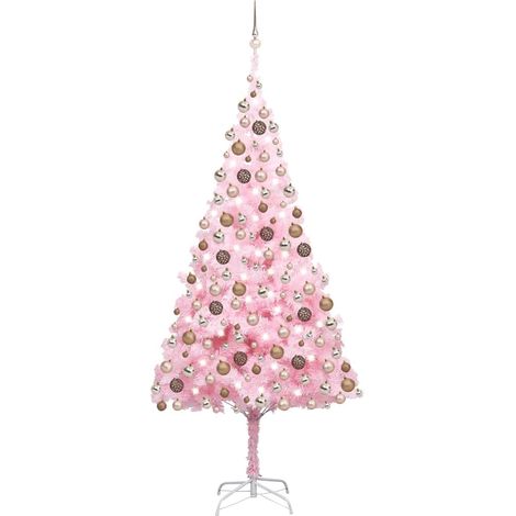 vidaXL Árbol de Navidad preiluminado con luces y bolas rosa 240 cm (1/3)