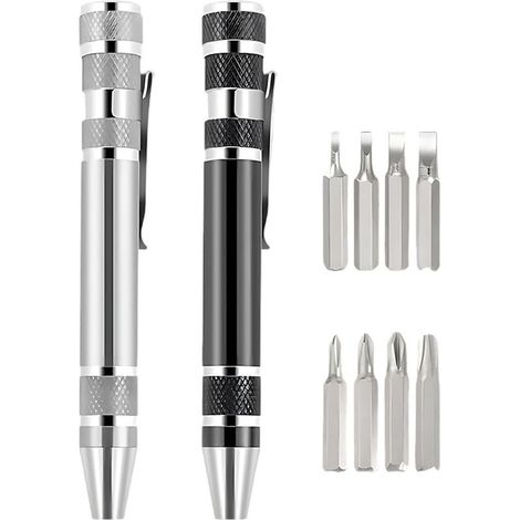 2 pièces 8 en 1 Tournevis de Précision Set, Embouts de tournevis, Stylo à Bille Design réparation fendue pour PC Eyewear Montres Cell Phone Laptop (1/5)