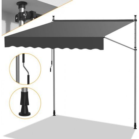 Stores - Protection solaire sans perçage pour terrasse et balcon - Store de balcon réglable avec manivelle 200 cm Gris (1/5)