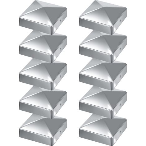 TolleTour 10x Pfostenkappe 91x91mm Silber, Pyramide Zaunkappe aus Eisen, Abdeckkappe für Holzpfosten & Gartenzaun (1/5)