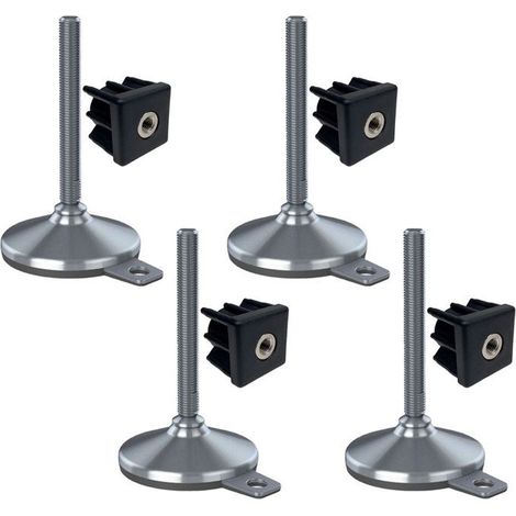 construction site equipment stainless foot 16x150x105mm, hole pad and fixing inserts + 50x50x1.5mm -Set of 4