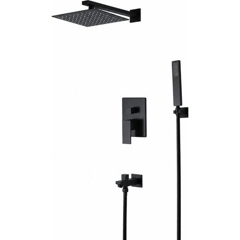 Kit A carré 8 pouces noir pomme de douche tête inox avec bras mural 70,5 × 43 × 17 cm 6 kg – Livraison gratuite (1/4)