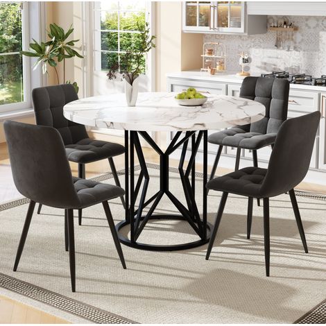 Set tavolo e sedie 5 pezzi, tavolo rotondo 100 cm, 4 sedie in velluto HAVRYA (1/5)