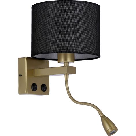 Applique murale dorée, abat-jour noir, liseuse LED, E27 (1/3)