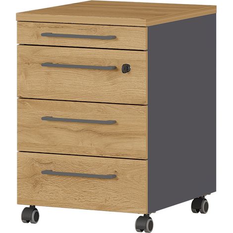 Caisson de bureau contemporain chêne/graphite Louisiane (1/5)