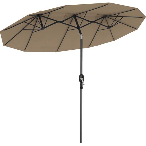 Parasol de jardin inclinable à manivelle, avec aération, en polyester et acier, kaki, 295 x 152 cm (1/5)