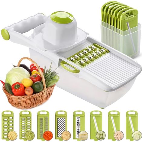 APEX Mandoline de Cuisine, Tout en 1 Coupe Légumes Multifonctions avec Acier Inoxydable Lame, Protège Main, Récipient Alimentaire, Professionnelle Trancheuse pour Julienne Oignon Fruit Tomate Patate (1/5)