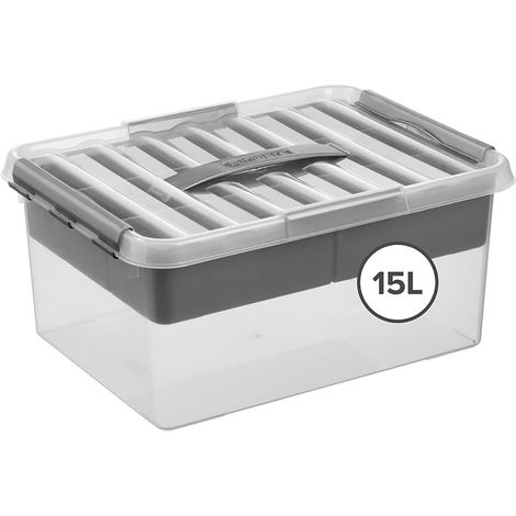 Boite Rangement 15L - 40x30x18cm - Boîte de rangement en plastique avec couvercle, adaptées aux vetement, jouets, materiel de bricolage et plus encore - Caisse rangement (1/5)