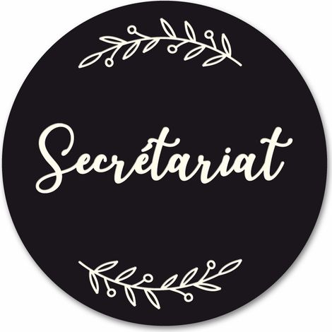 Plaque de Porte Autocollante PVC Gravé Noir Blanc Ronde.- - Secrétariat