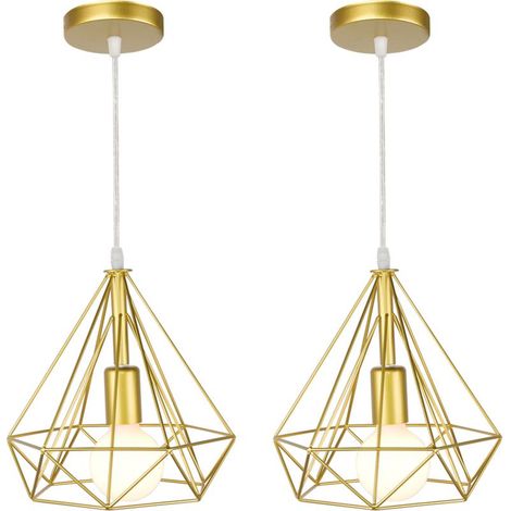2PCS Lustre Antique Diamant Suspension Luminaire Rétro Plafonnier Or Industriel Métal Vintage 25 CM (1/5)