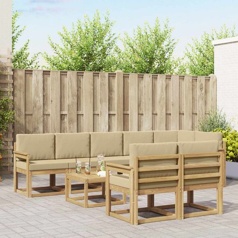 vidaXL Outdoor-Sofagarnitur 9 Stk. Weiß und Beige Polyester (1/5)