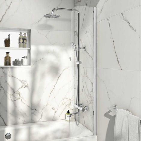 Orbit A6 Radius Edge Fixed Bath Screen 1400mm H x 300mm W - 6mm Glass (1/2)