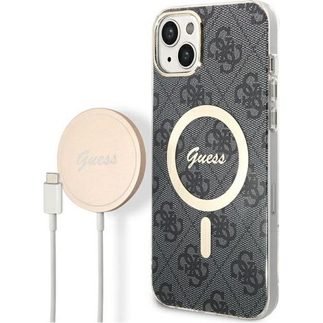 Custodia + caricabatterie per iPhone 14 Guess 4G con stampa MagSafe, colore nero (1/5)
