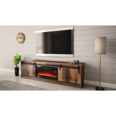 MOBILE TV CON CAMINETTO ELETTRICO GRANERO INCORPORATO cm200x35x57 LEGNO ANTICO (1/5)