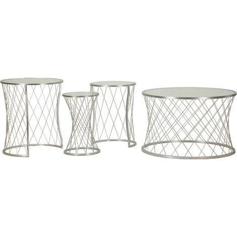 Tavolino da salotto in metallo argento, Ø70x45-47x54,5-36x50-28x45 cm – Noah Silver (1/5)