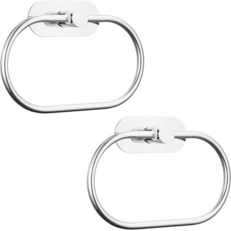 [NIEMALS VERWENDET] Set mit 2 selbstklebenden Handtuchringen für Badezimmer, Wandmontage, Edelstahl, inklusive Befestigungsmaterial, kein Bohren erforderlich, moderner runder Handtuchhalter, Chrom