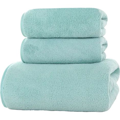 Serviette De Bain - Lot De 3 Pièces En Coton - Serviette De Bain 70x140 Cm - Serviette À Main 35x75 Cm - Gant De Toilette 35x75 Cm - Vert - Pour Adulte (1/5)