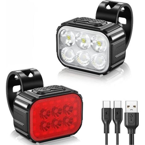 Feux de vélo avant et arrière, lampe de vélo LED puissante rechargeable par USB, options de mode 8/12, étanche IPX65, lumière de sécurité pour vélo de montagne ou de nuit pour hommes, femmes et enfant