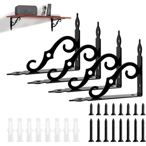 4 Pièces Equerre Etagere Murale, 19cm-Noir-Vintage, Support Etagere Murale, Supports Triangulaires Angulaires Droits de 90 Degrés, Equerre Charge Lourde pour Étagère de Livres Jardinage Cuisine (1/5)