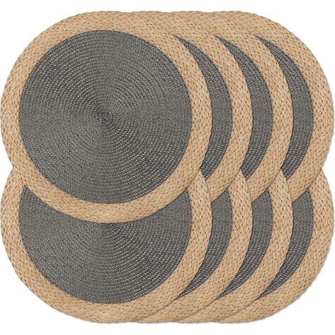 Lot de 8 Sets de Table Ronds tressés à la Main, résistants à la Chaleur, antidérapants, faciles à Nettoyer pour Cuisine, Salle à Manger, intérieur et extérieur (Gris, 8)'Bord Large Marron, Gris 8 pcs' (1/5)