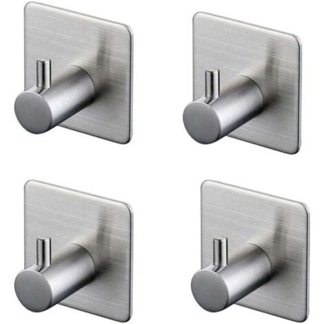 Ganci adesivi 3M, confezione da 4, ganci da parete per bagno in acciaio inossidabile, colore argento