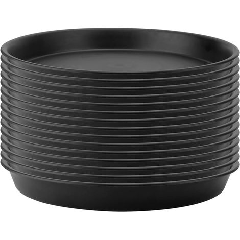 Lot de 15 soucoupes rondes en plastique pour plantes d'intérieur et d'extérieur - Noir - 30 cm (1/5)