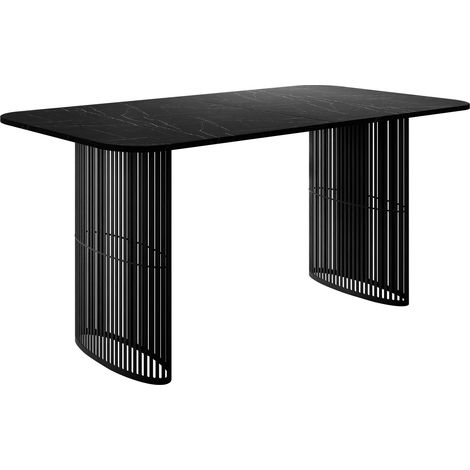 Mesa Oswego 163, Mármol negro, 76x90x160cm, Alargamiento, Aglomerado laminado, Metal