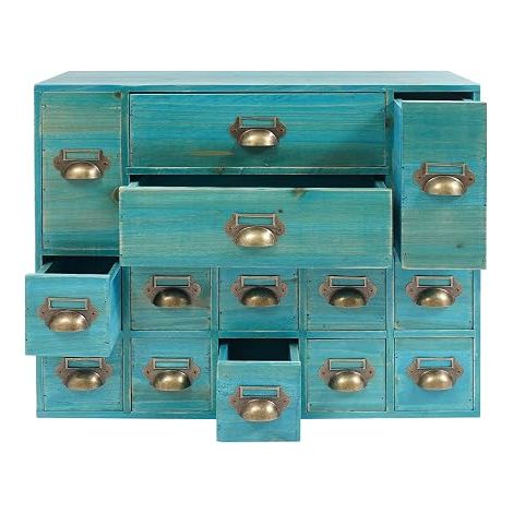 Mini commode avec 14 tiroirs - Vintage - En bois - Organiseur de bureau - Pour la maison et le bureau (1/5)