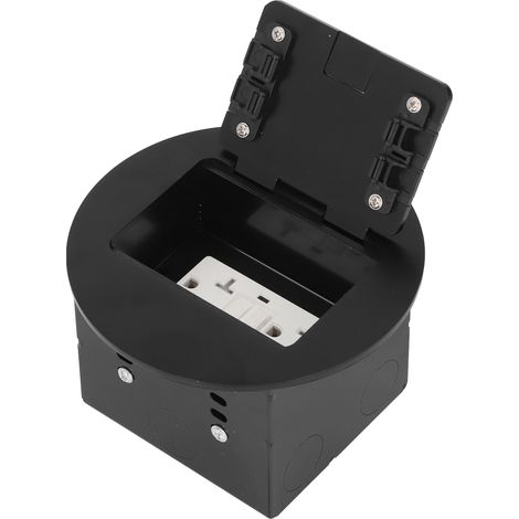 Kit prise encastrée sol ronde acier inoxydable boîtier réceptacle encastré double prises 3 broches 20A 2500W noir (1/5)