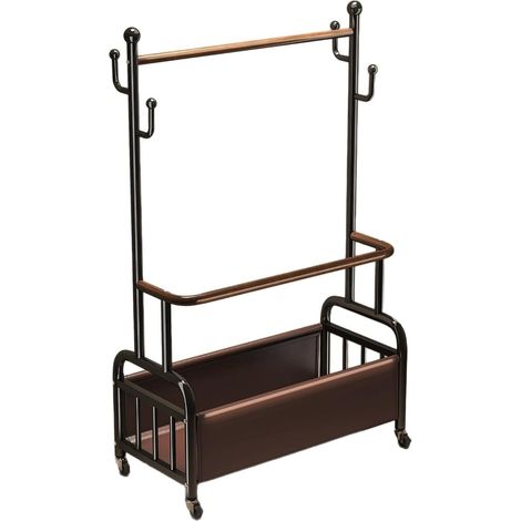 Portable Clothes Rack, Coat Rack, 80cm, Obsidian Black, Walnut Grain, 80cm, with 4 Hat Hooks, with Wheels (1/5)